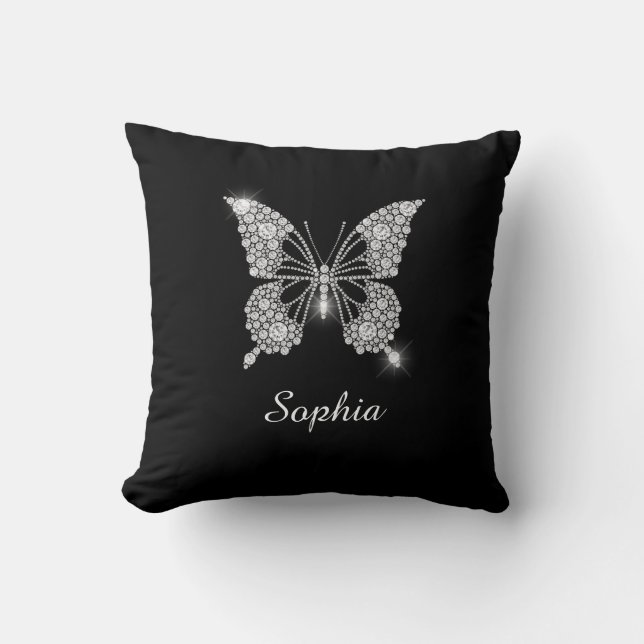 Coussin White Diamond Butterfly, DIY Script Nom, Black (Recto)