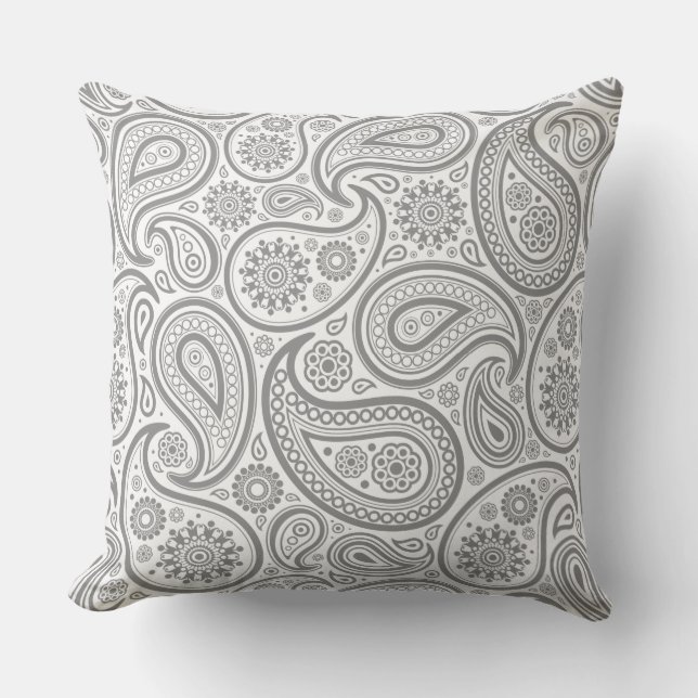 Coussin White Paisley sur l'Arrière - plan gris (Recto)
