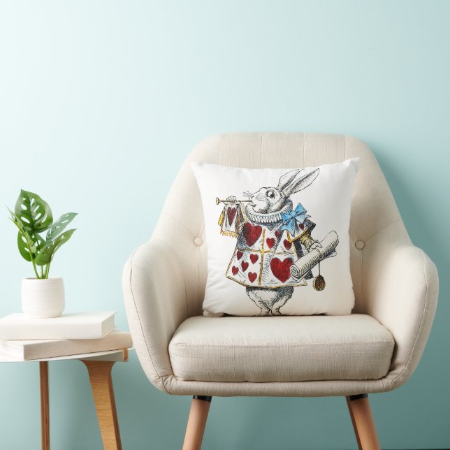 Coussin White Rabbit Alice Wonderland Hearts (Chaise)