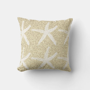 Coussin White Starfish Motif Gold Parties scintillant Cade