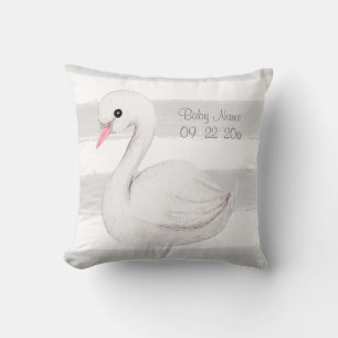 Coussin White Swan Gris Script Personnalisé Naissance