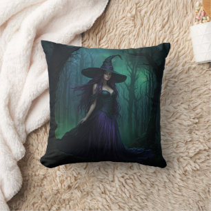 Coussin Wicked Halloween sorcière en violet et noir