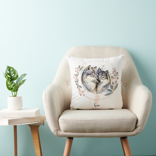 Coussin Wild Affection – Wolves in Love Illustration (Chaise)