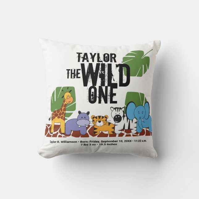 Coussin Wild On Safari Jungle baby Birth Statistiques (Recto)