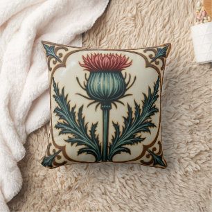 Coussin William Morris chardon écossais floral vintage 