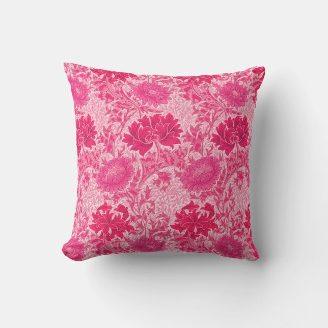 Coussin William Morris Chrysanthemums, Fuchsia Pink (Recto)