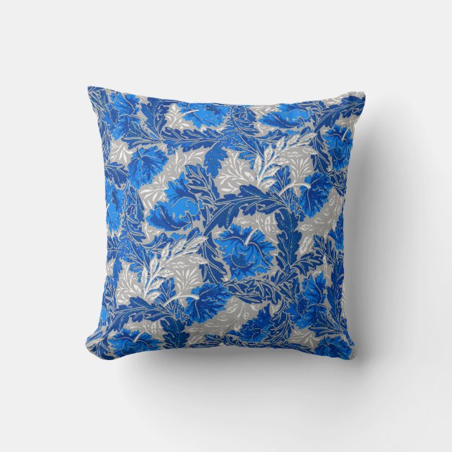 Coussin William Morris Floral, Sapphire Blue et Grey (Recto)