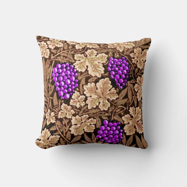 Coussin William Morris Grapevine, Brown et violet (Recto)