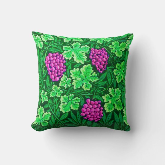 Coussin William Morris Grapevine, Magenta et Green (Recto)