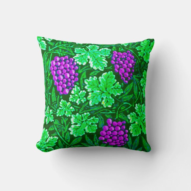 Coussin William Morris Grapevine, violet et vert (Recto)