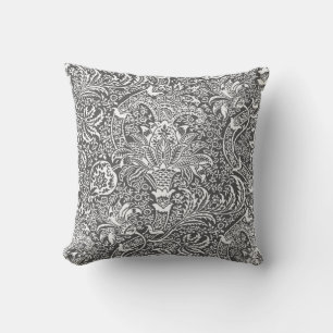 Coussin William Morris indien, Graphite gris et blanc