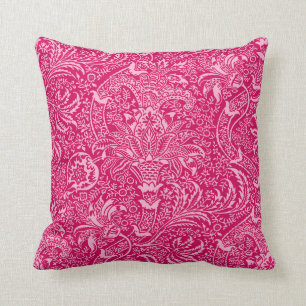 Coussin William Morris indien, rose fuchsia profond