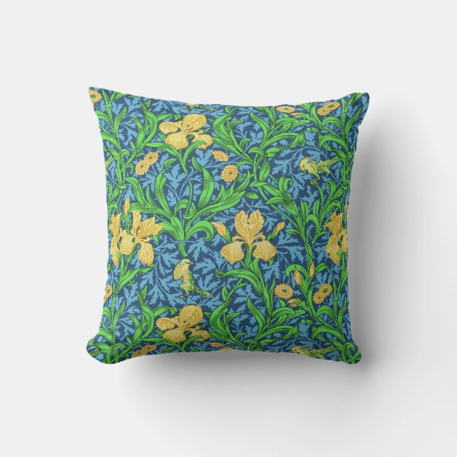 Coussin William Morris Irises, jaune et bleu de cobalt (Recto)