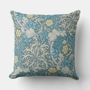 Coussin William Morris, motif Art nouveau, algues, bleu, f