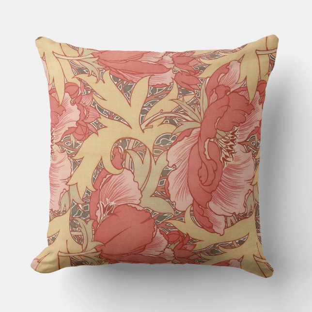 Coussin William Morris Poppies Floral Art Nouveau Pattern (Recto)