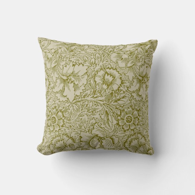 Coussin William Morris Poppy Classic Floral Green (Recto)