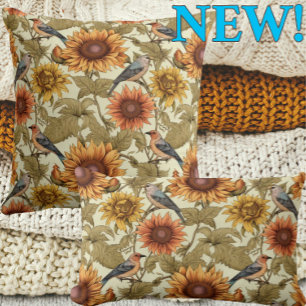 Coussin William Morris Tournesols d'automne Oiseaux Automn