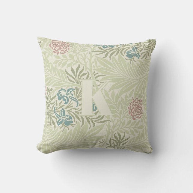 Coussin William Morris Turquoise Bleu et Larkspur rose Mot (Recto)