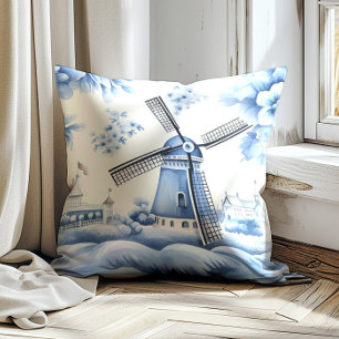 Coussin Windmill Dutch Delft Blue Vintage