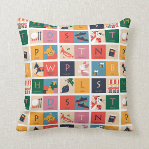 Coussin Winnie l'Ourson  Motif alphabétique des blocs cou