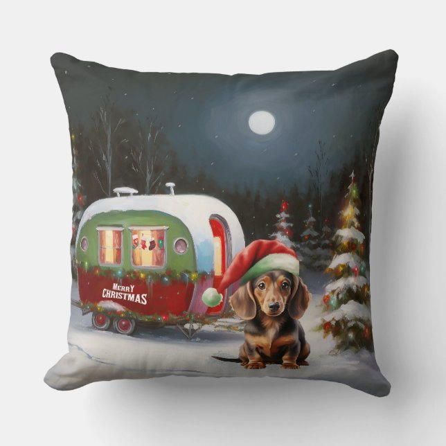 Coussin Winter Dachshund Caravan Christmas Adventure (Recto)