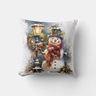 Coussin  Winter Pillow – Snowman & Streetlamp Scene