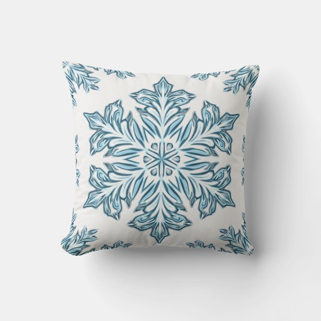 Coussin Winter Sky Blue Snowflake Pillow Cushion (Recto)