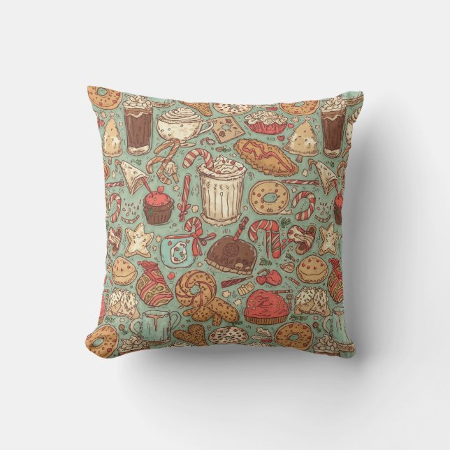 Coussin Winter Treats & Drinks Pattern | Cozy Café Holiday (Recto)