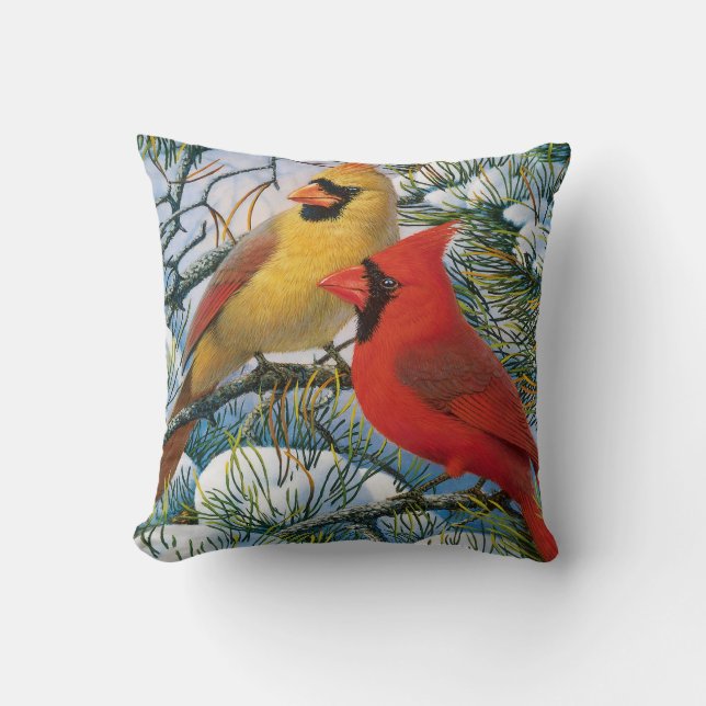 Coussin Winter Wonderland Red Cardinal Birds Noël (Recto)