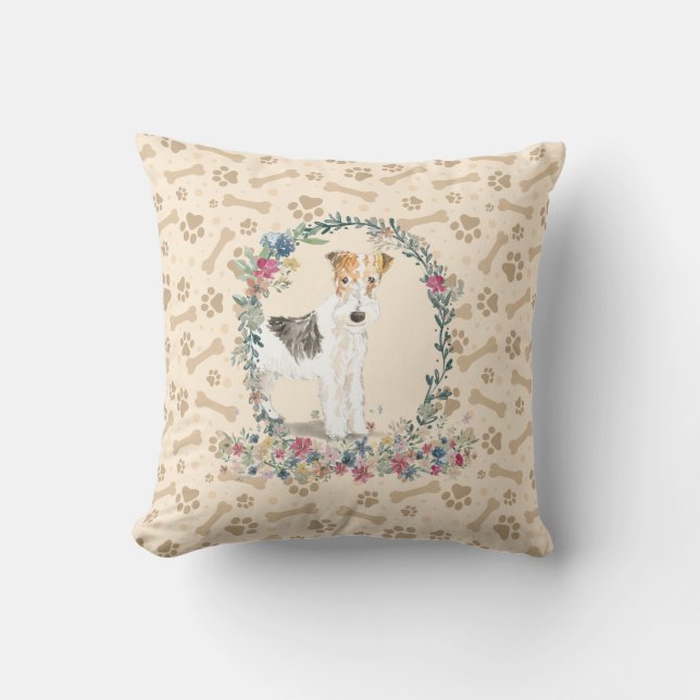Coussin Wire Haired Fox Terrier Chien Empreinte de patte & (Recto)