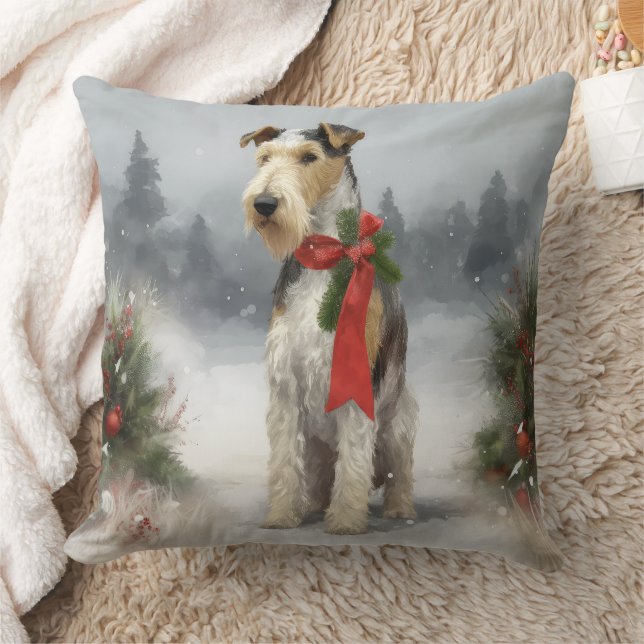 Coussin Wirefox Terrier Chien de Noël de neige (Couverture)