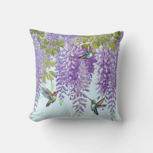 Coussin Wisteria Violette Et Colibris