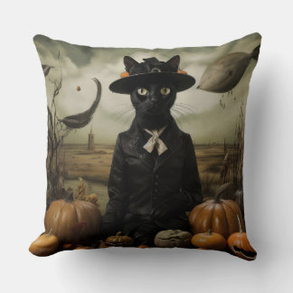 Coussin Witch Cat with Pumpkins 