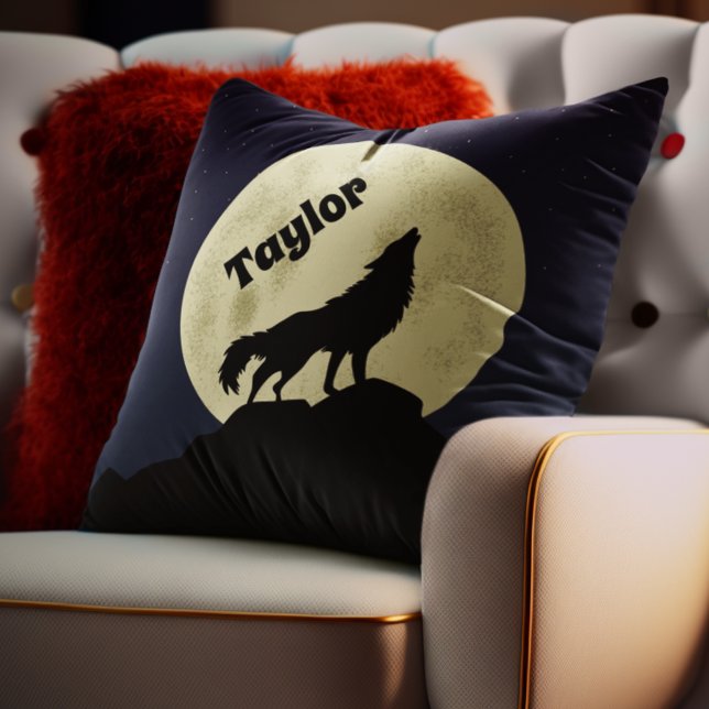 Coussin Wolf Howling at the Moon Illustration personnalisé (Créateur téléchargé)
