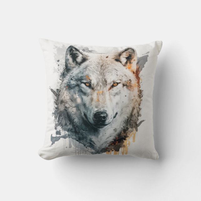 Coussin Wolf Portrait Animal Peinture Faune En Plein Air (Recto)