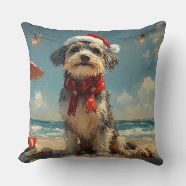 Coussin Wolfhound Chien Noël Plage Vintage (Recto)