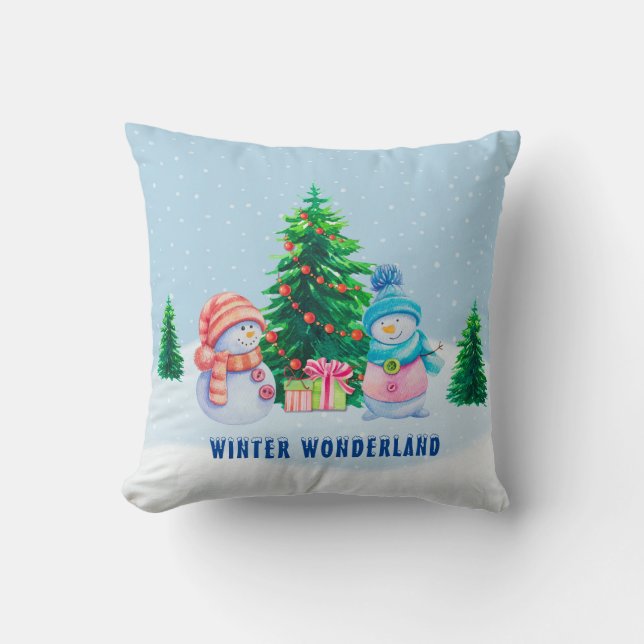 Coussin Wonderland Snowman Couple Thlow Pillow (Recto)