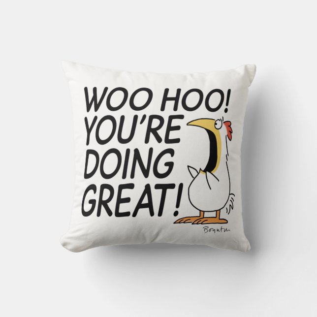Coussin WOO HOO ! TU FAIS BEAUCOUP ! [gras] Sandra Boynton (Recto)