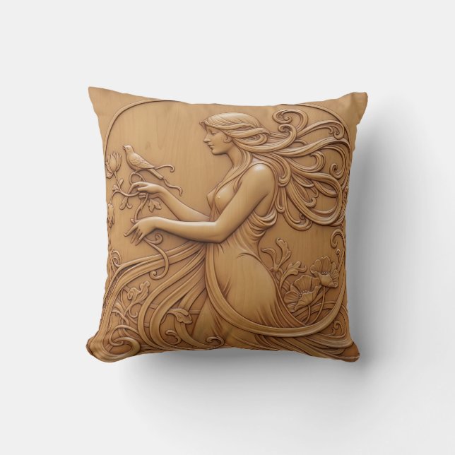 Coussin Wood carving effect Throw Cushion (Recto)