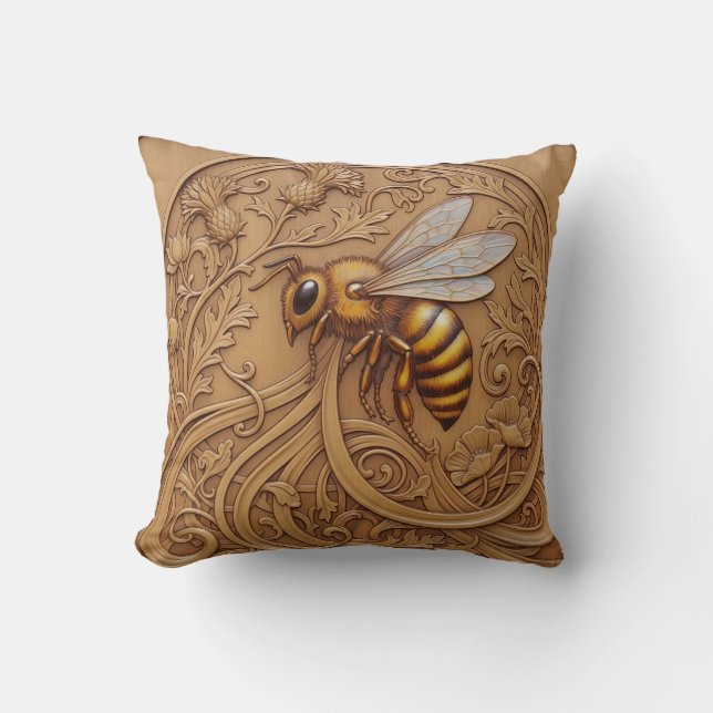 Coussin Wood carving effect Throw Cushion big bee (Recto)