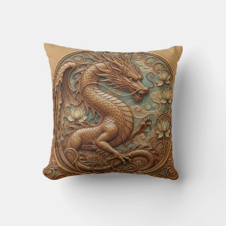 Coussin Wood carving effect Throw Cushion dragon