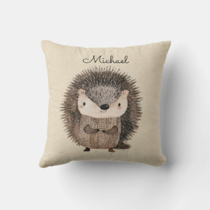 Coussin Woodland Hérisson Faux lin personnalisé
