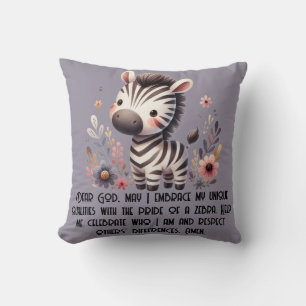 Coussin Woodland Zebra Kids Prière chrétienne sur violet  