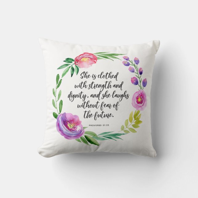 Coussin Wreath florale d'aquarelle| Force et dignité (Recto)