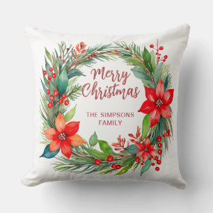 Coussin Wreath moderne et script   Joyeux Noël