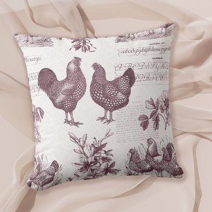 Coussin Wyandottes Chicket et Rooster Vintage Toile Farm