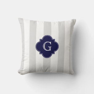 Coussin XL Gris Clair Rayures Blanches Quatrefoil Monogram