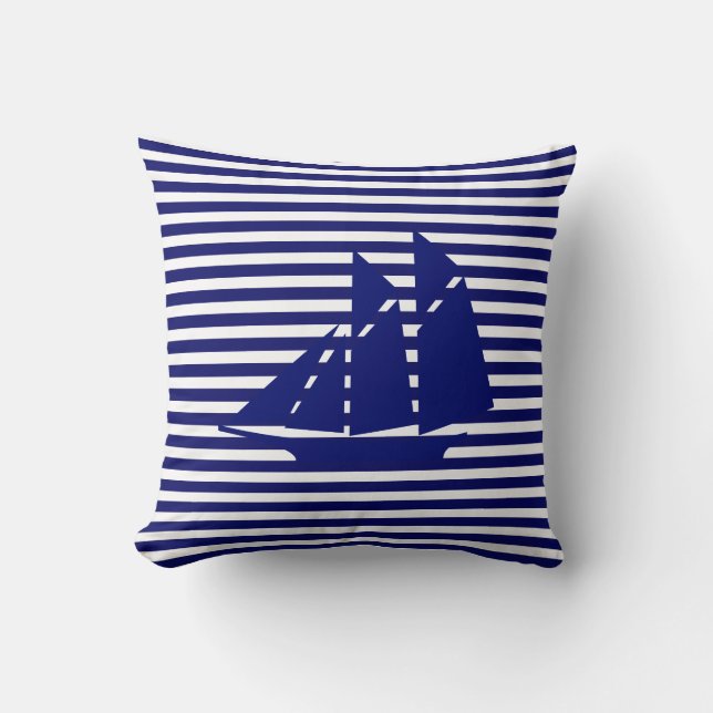 Coussin Yacht bleu sur Bleu Blanc rayé (Recto)