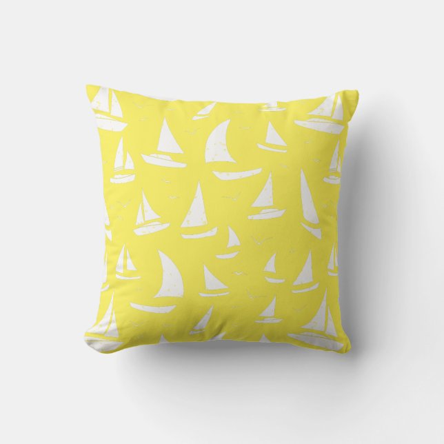 Coussin Yacht décoratif jaune et blanc (Recto)