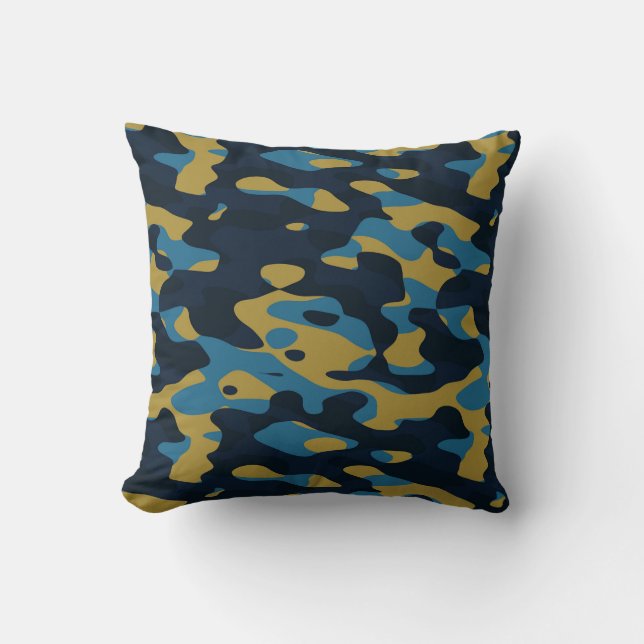 Coussin yellow and blue camo abstract (Recto)